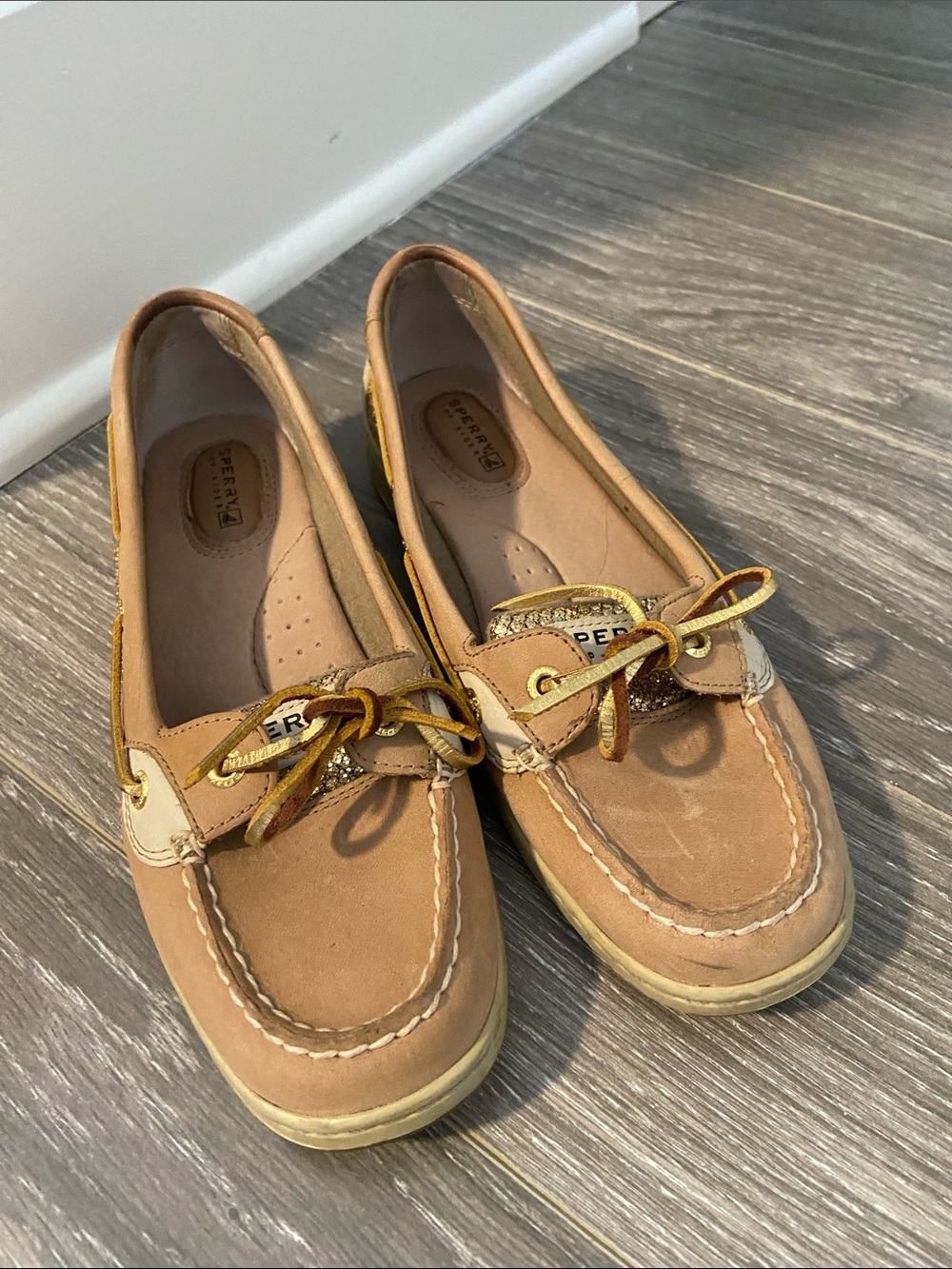 Sperry Women's Tan and Cream Leather Boat Moccasins